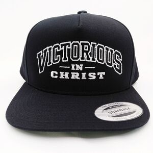 Victorious in Christ Black Snapback Hat Religious Flat Bill